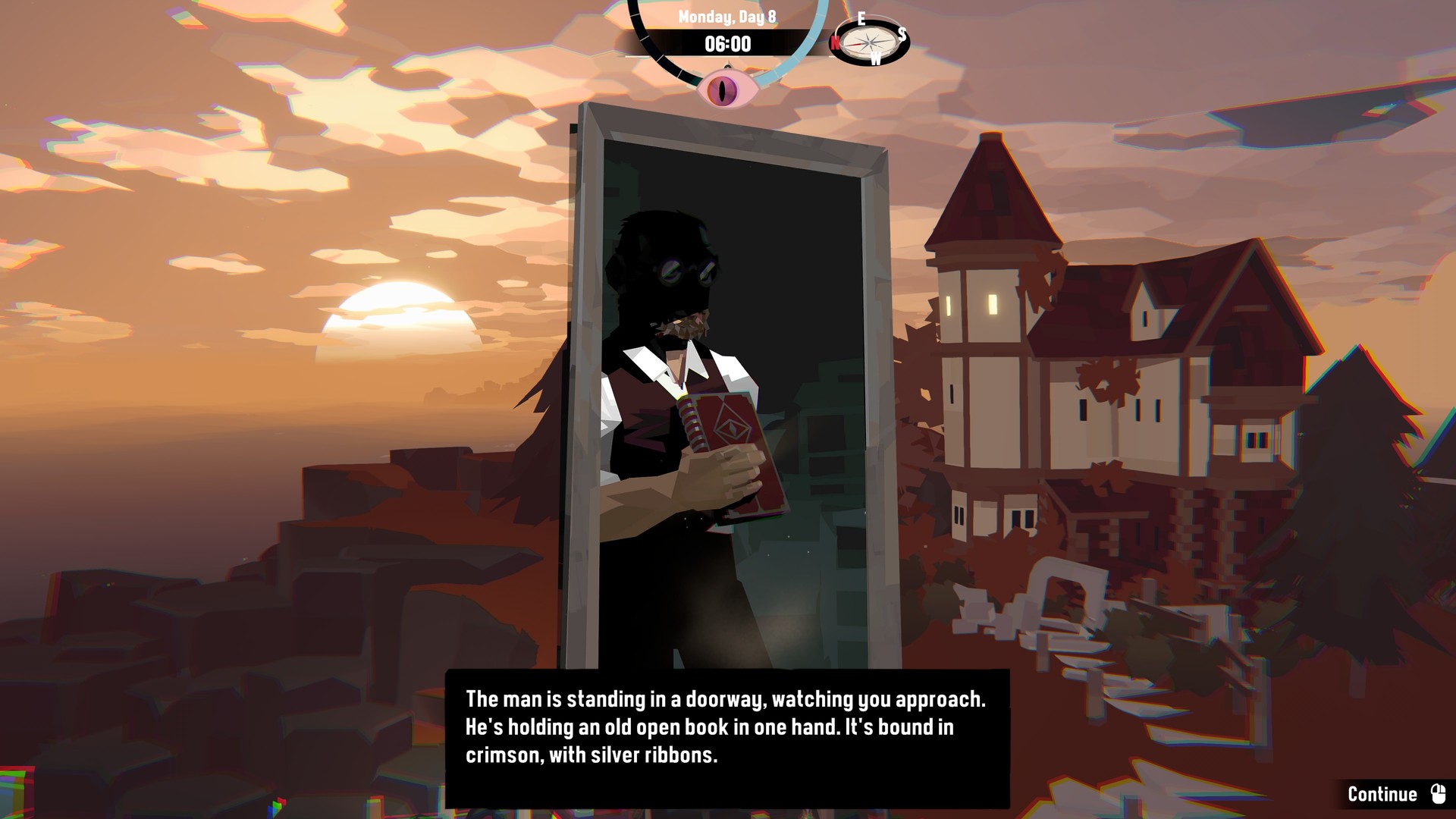 Dredge story sequence with a man holding a creepy book