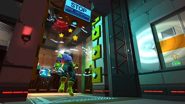 A space pirate gets zapped at a