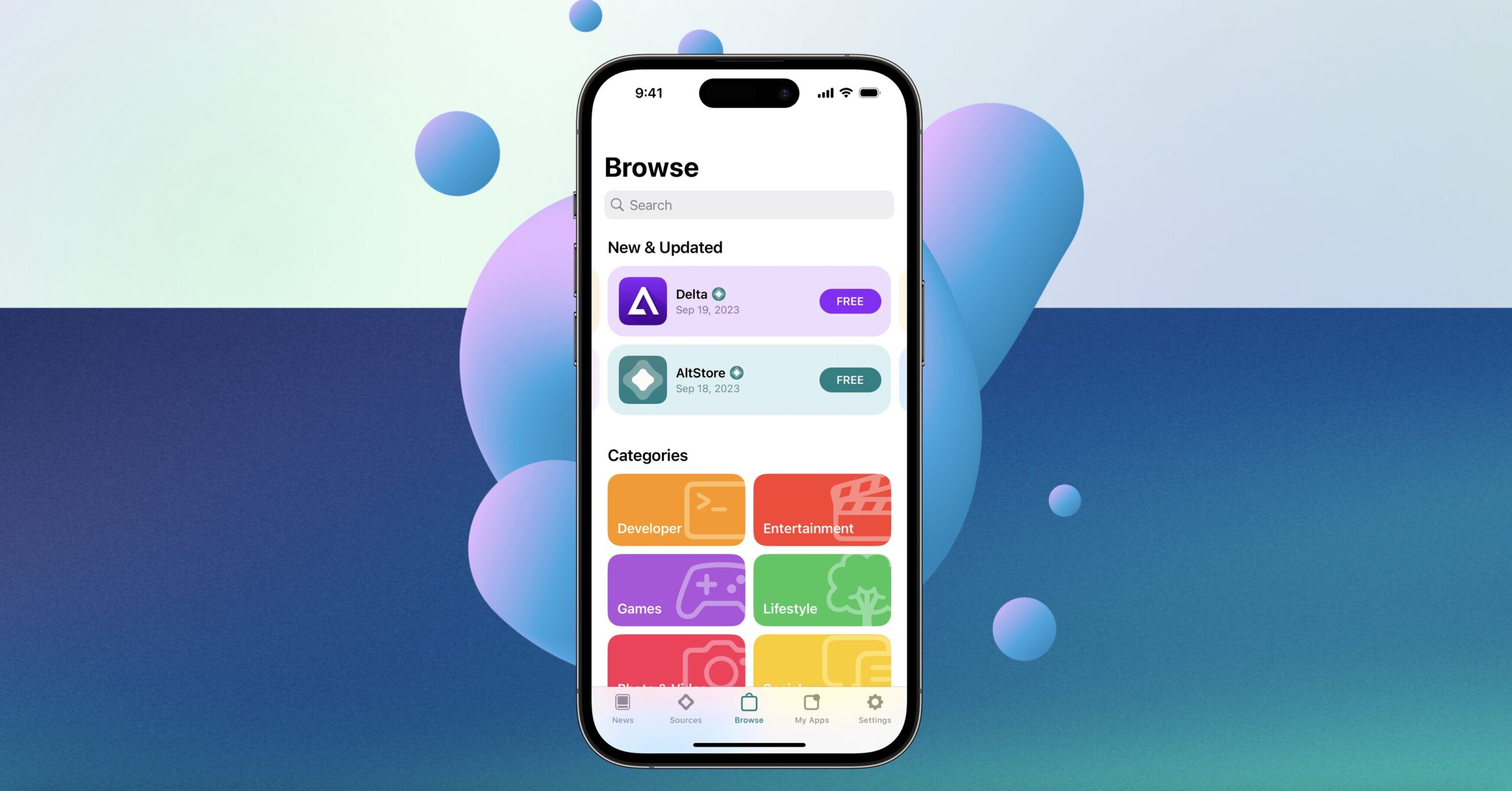 a screenshot of the alternative app store, AltStore, on an iPhone.